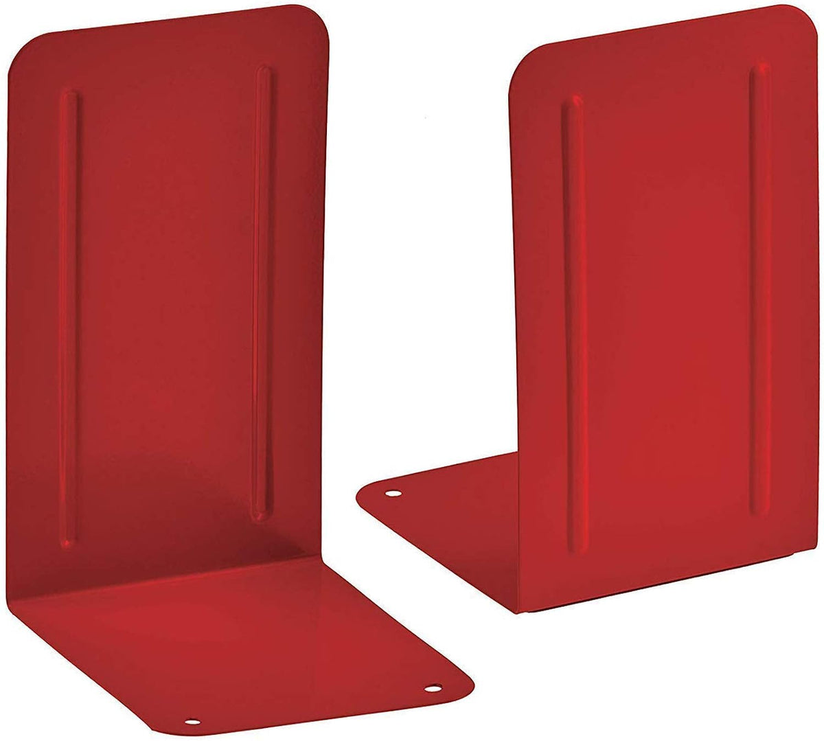 Acrimet Bookends for Shelves, Non-Skid Book Holder, Heavy Duty Book Stopper, Steel Metal Book Ends Storage for Home, Library, 6 7/8" H x 4" W x 4 1/2" D (Red) (1 Pair / 2 Pieces)