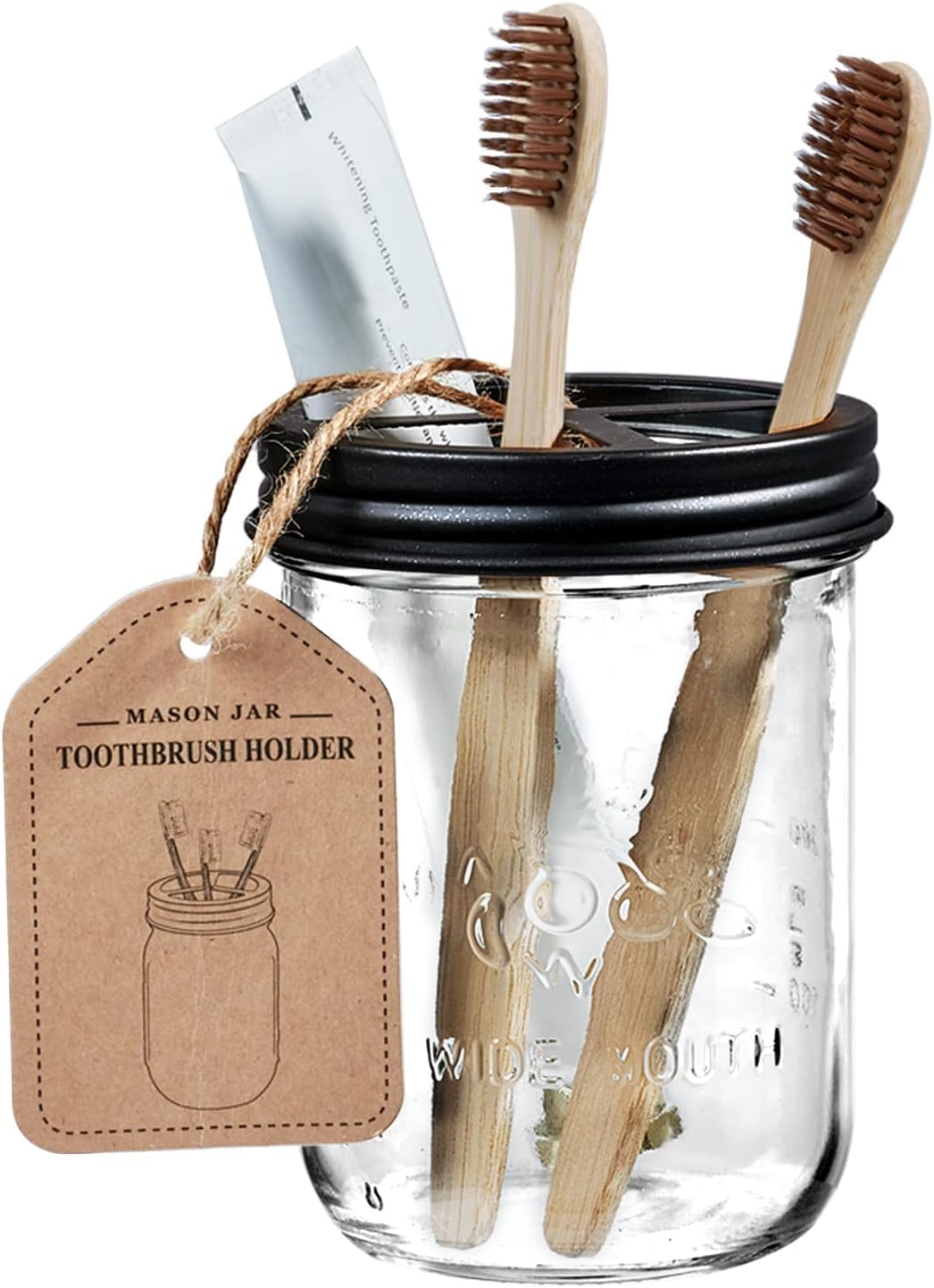 Amolliar Mason Jar Toothbrush Holder - Rustproof Stainless Steel, Black