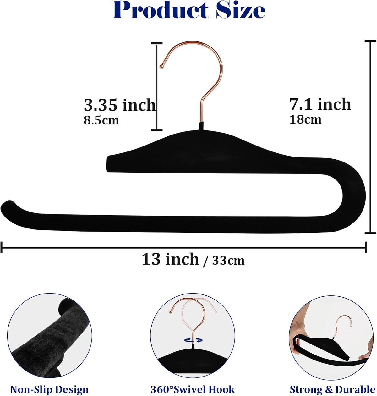 Velvet Hangers Non-Slip,40 Pack Open Ended Felt Jean Hangers,Heavy Duty Space Saving Flocked Hangers for Pants Slack Skirts Tank Top Towel,360° Swivel Golden Hook (40, Black)
