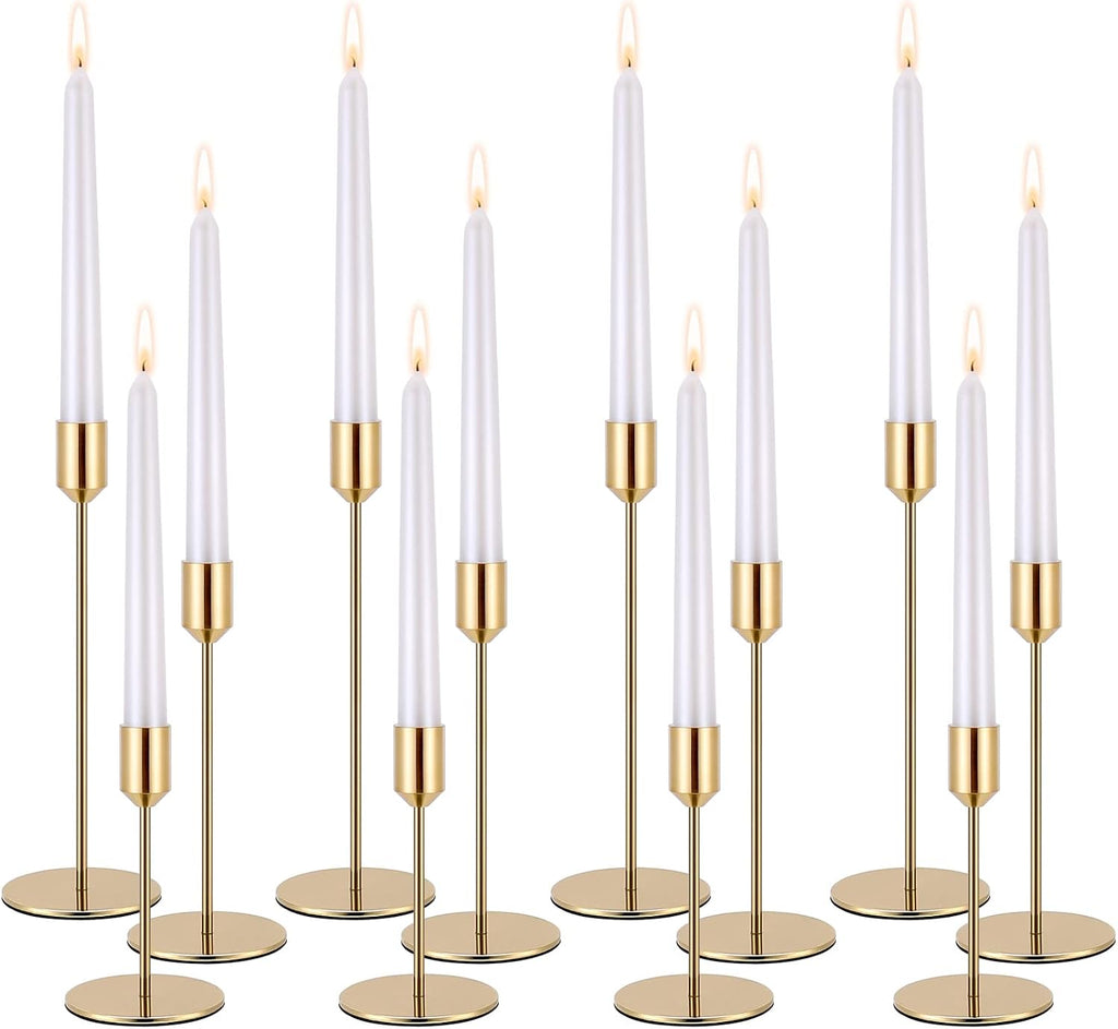 Brass Gold Metal Taper Candle Holders Set of 12, Wedding Table Decor