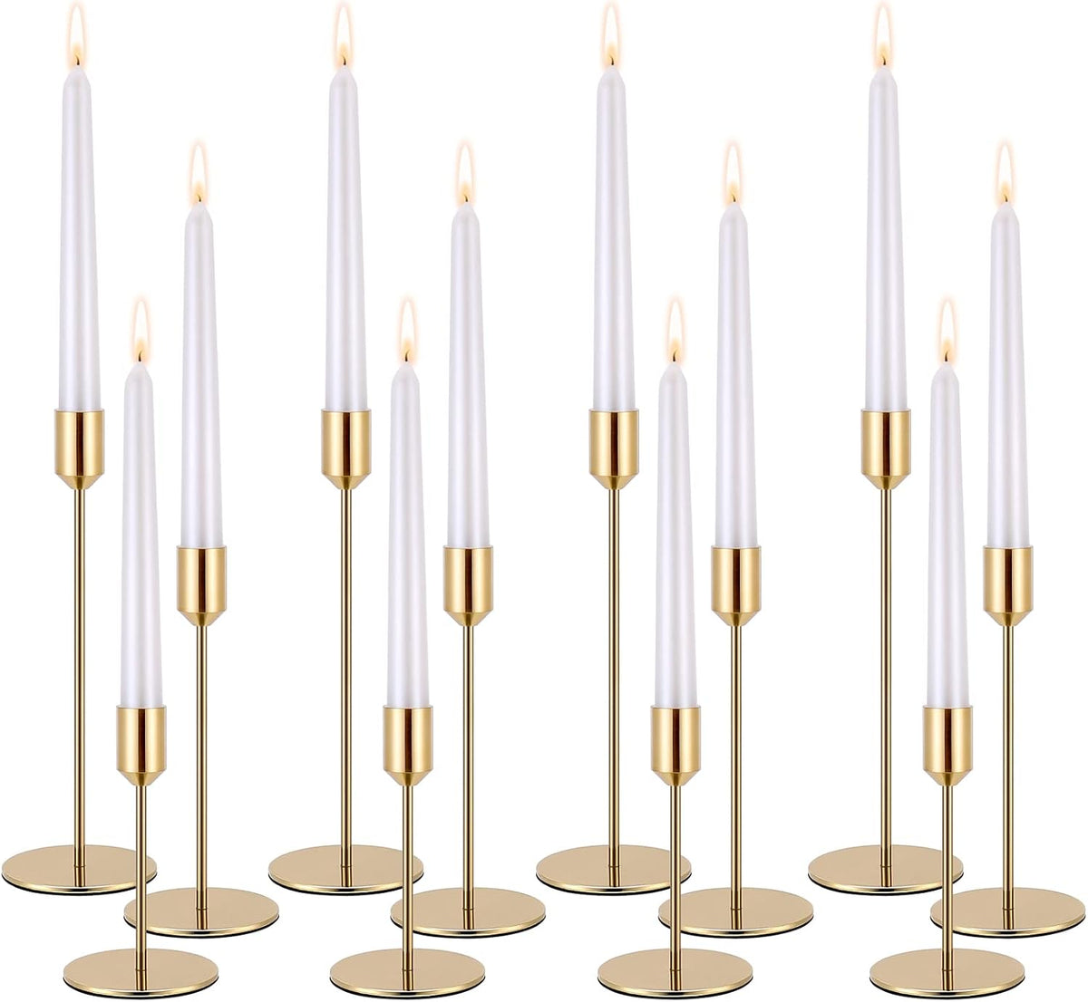 Brass Gold Metal Taper Candle Holders Set of 12, Wedding Table Decor