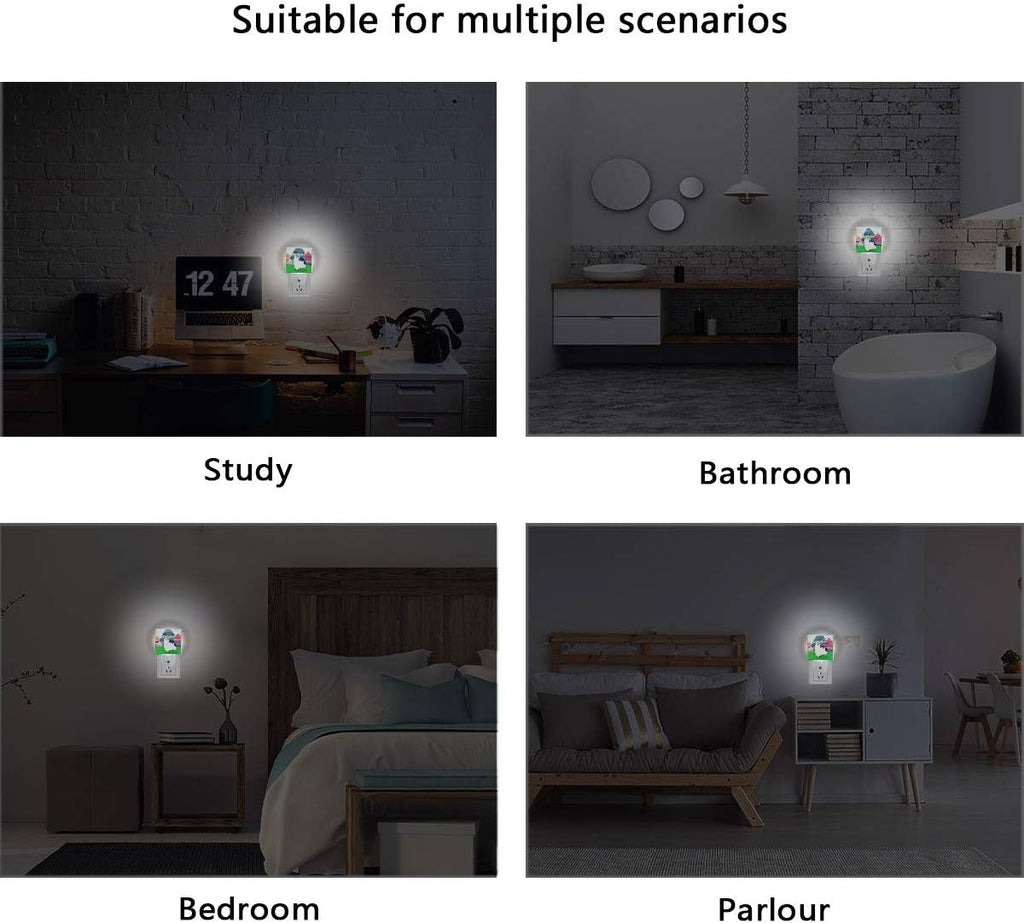 2 Pack Plug-in LED Night Light Lamp Dancing Llama Printing with Dusk to Dawn Sensor for Bedroom, Bathroom, Hallway, Stairways, 0.5W