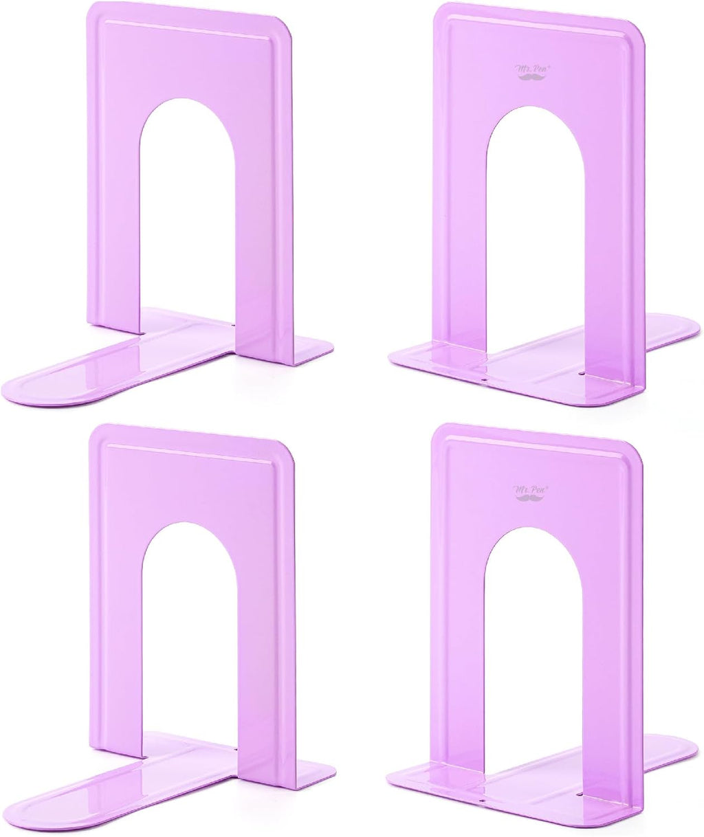 Mr. Pen- Book Ends, 4 Pack, Purple, Heavy Duty Metal Bookends for Shelves