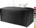 Tissue Box Holder Rectangular Leather – with Bottom Belt [JESMINI, Black] Modern Long PU Leather Rectangle Tissue Box Cover Holder Decorative for Bathroom Vanity Countertop/Night Stands/Office Desk