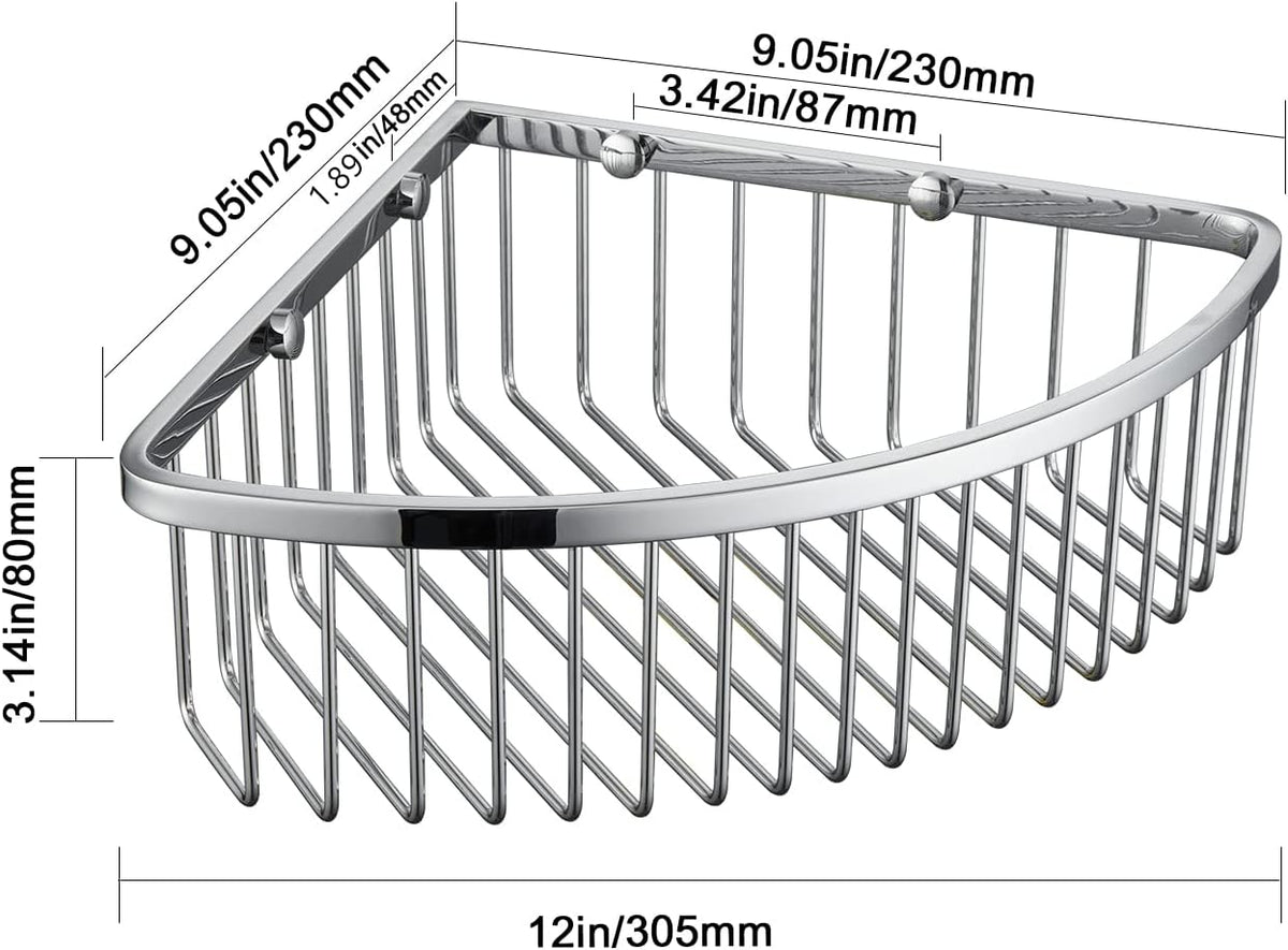 Bathroom Shower Caddy Corner Shelf Basket, Ultra Sturdy Rust-Proof Stainless Steel Shelf Organizer Shampoo Holder, Wall Mounted Storage Rack for Bathroom Kitchen, Polished Chrome