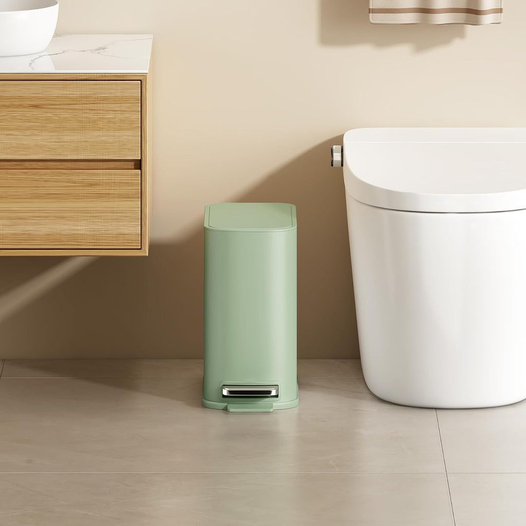 TIPGO Small Bathroom Trash Can with Lid Soft Close,1.3 Gallon, Green