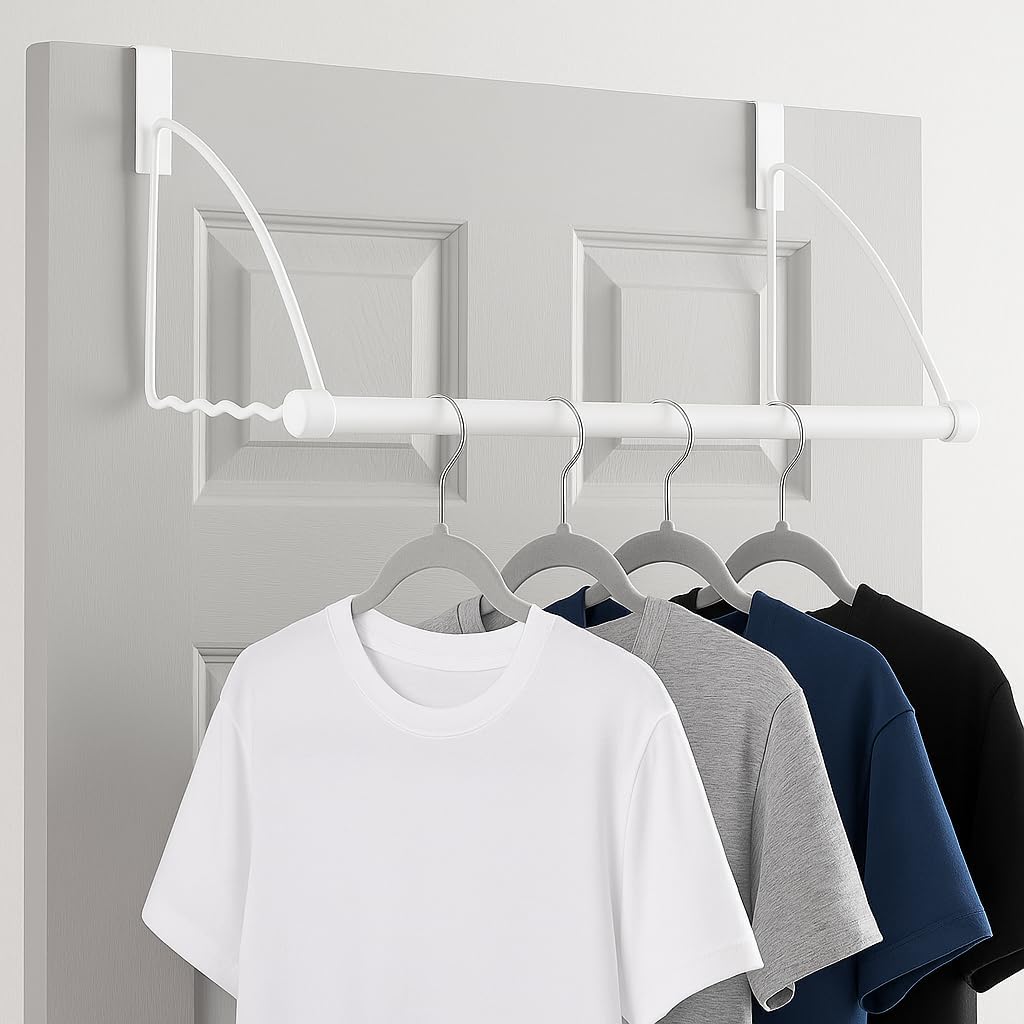 HOLDN’ STORAGE Over The Door Hanger - Door Rack Hangers for Clothes - Space Saving Designed for Bedroom & Bathroom - Ideal for Clothes & Towels - Drying Rack, White