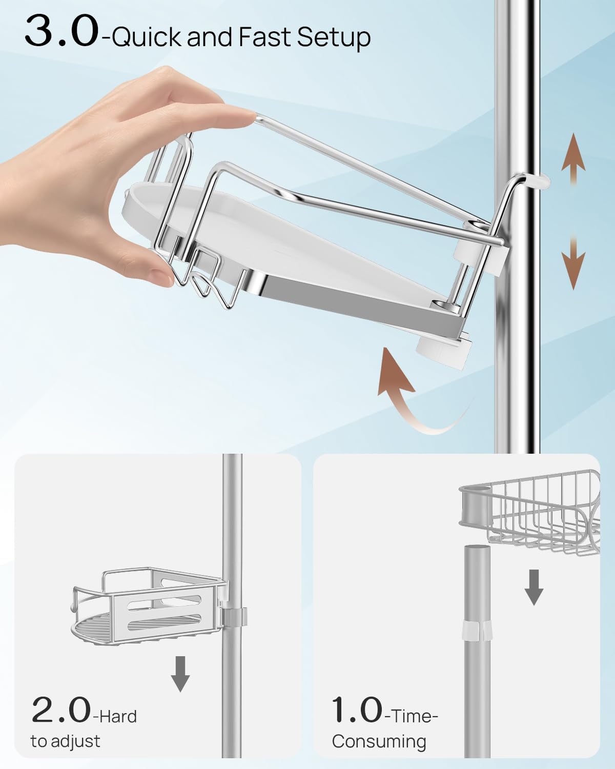 ALLZONE Two-Tone Corner Shower Caddy Tension Pole for Bath Shampoo Storage