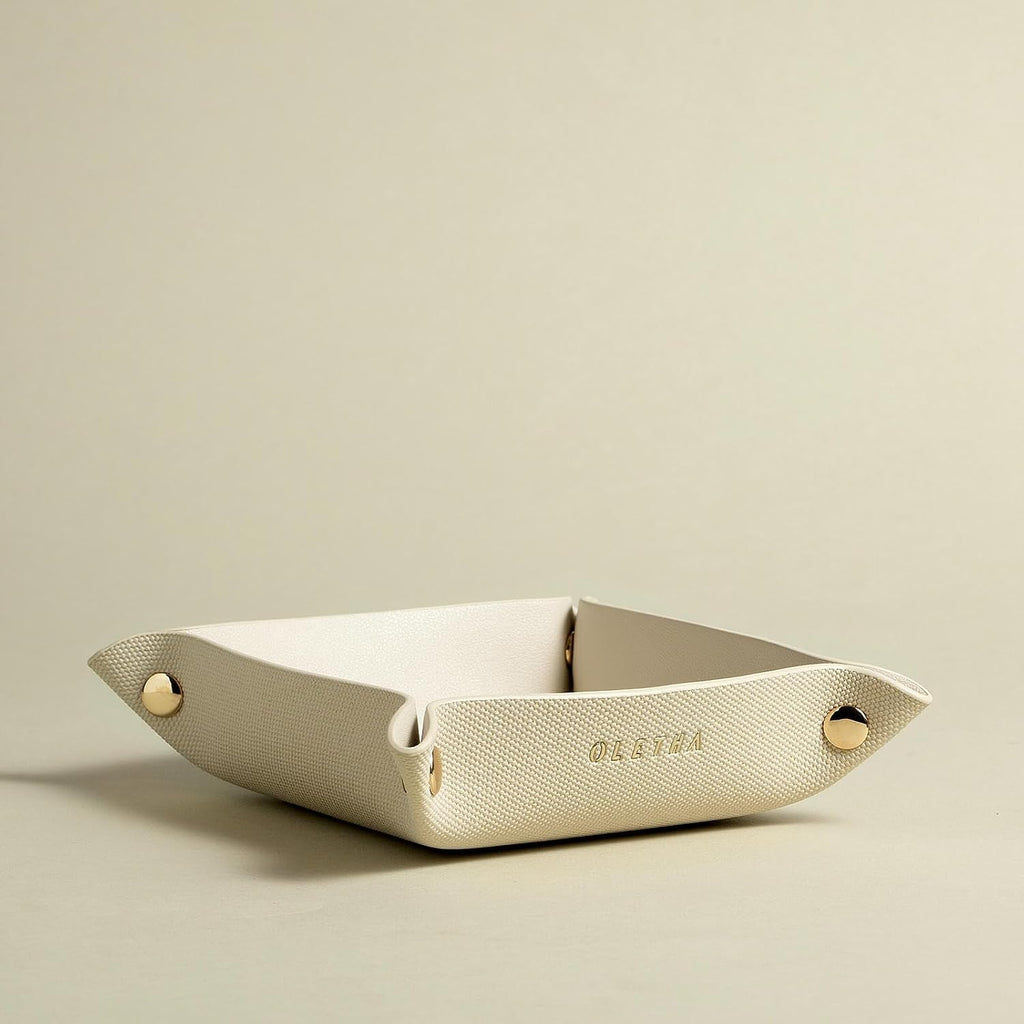 OLETHA Foldable Valet Tray, Travel Essentials, Canvas Grain, Greige