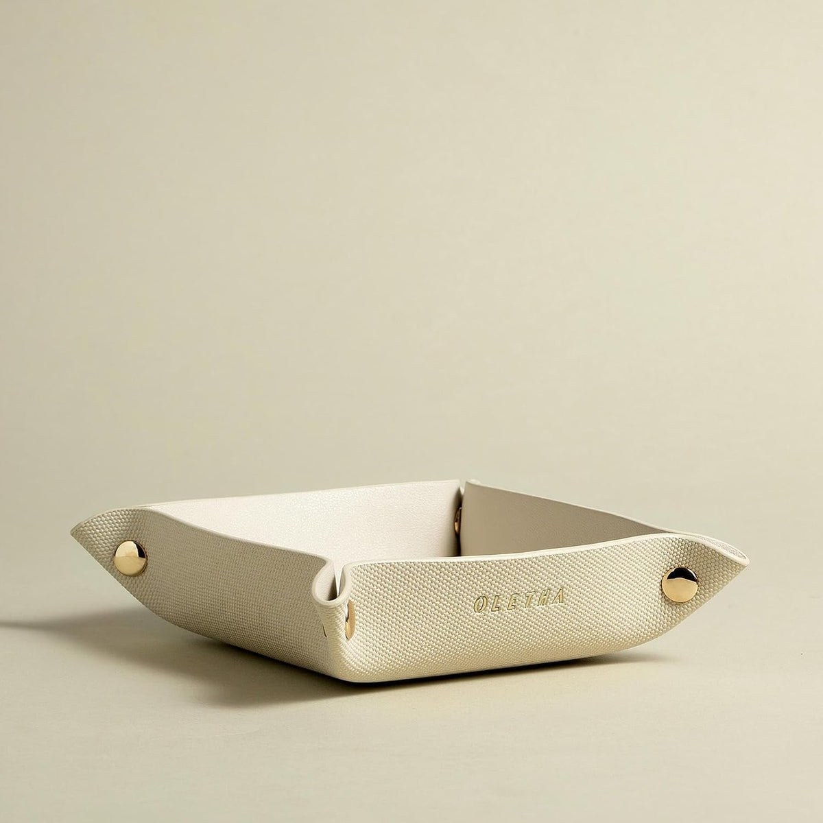 OLETHA Foldable Valet Tray, Travel Essentials, Canvas Grain, Greige