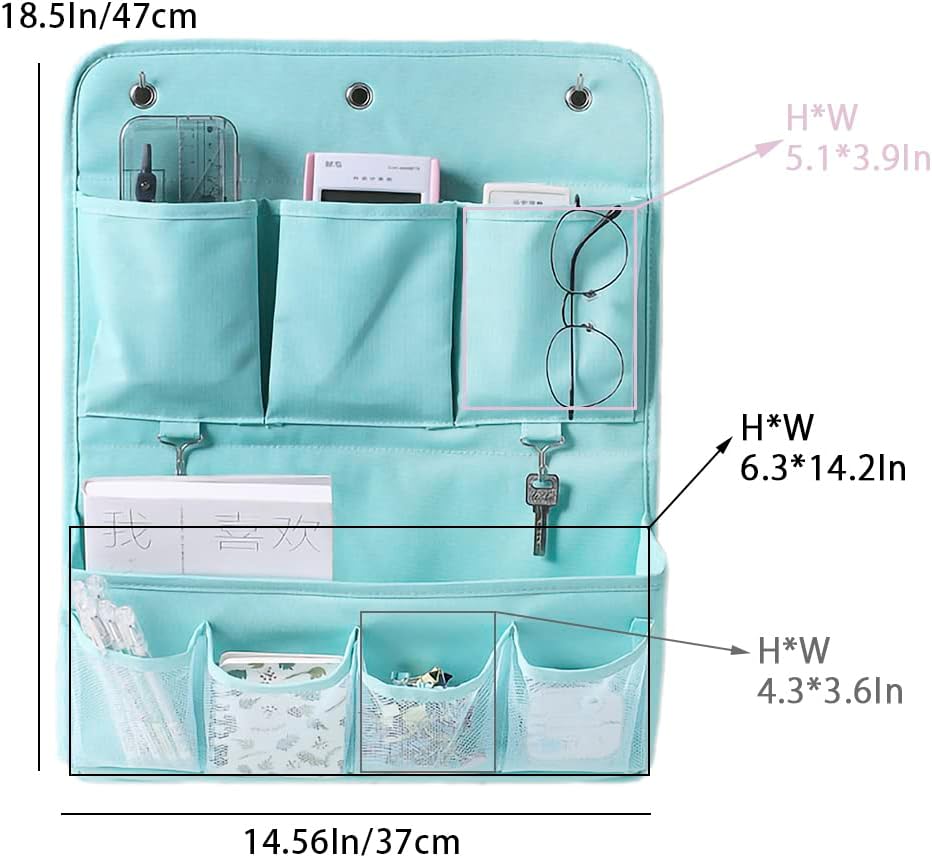 Hanging Organizer with Pockets – Wall & Door Storage Bag with 3 Sticky Hooks – Hanging Storage Organizer for Bathroom, Bedroom, Closet, Dorm, Washing Table (2Layer, Blue)