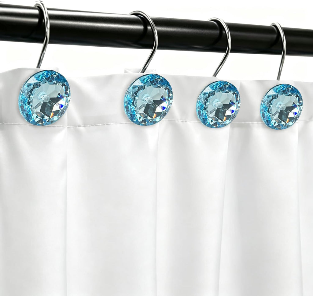 Blue Diamond Crystal Bling Shower Curtain Hooks Rings for Bathroom,12PCS