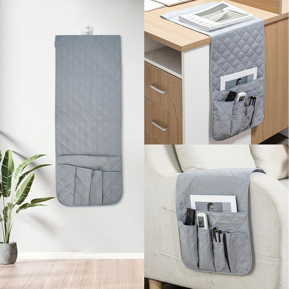 RETON Sofa Armrest Organizer 5 Pockets & 8 Hook‑and‑Loop Fasteners (Gray)