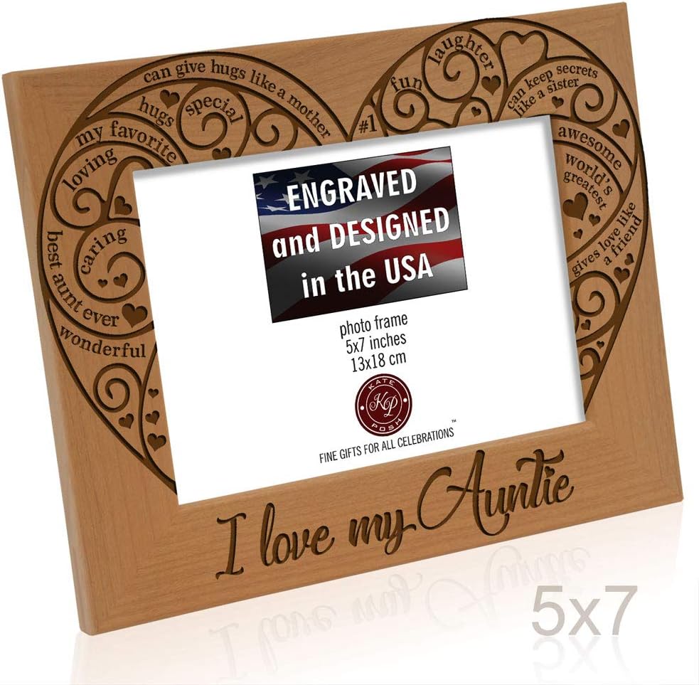 KATE POSH I Love my Auntie Picture Frame, Best Aunt Ever, Engraved Natural Wood Picture Frame (5x7 - Horizontal)
