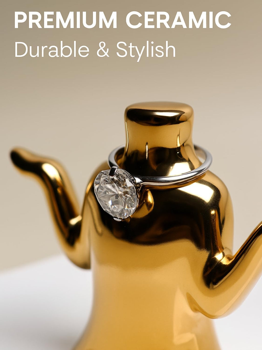 Gold Jewelry Holder with Tray, Ceramic Ring Dish, Earring Stand