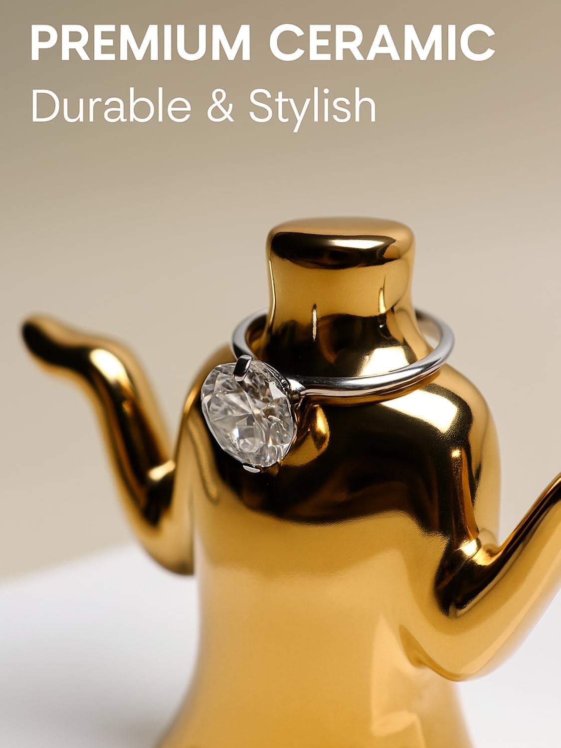 Gold Jewelry Holder with Tray, Ceramic Ring Dish, Earring Stand