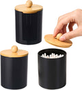 Qtip Holder Bathroom Set, 3Pcs Qtip Cotton Ball Organizers and Storage with Removable Dustproof Lid, Black Bathroom Container Set for Floss Picks, Cotton Swabs, Balls, Pads, q-Tip Holder