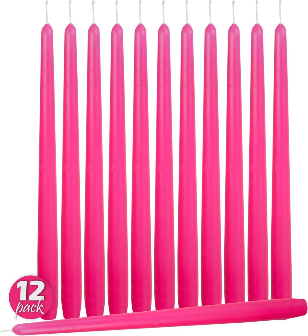Hyoola 12 Pack Tall Taper Candles - 10 Inch Hot Pink - Fuchsia Dripless, Unscented Dinner Candle - Paraffin Wax with Cotton Wicks - 8 Hour Burn Time