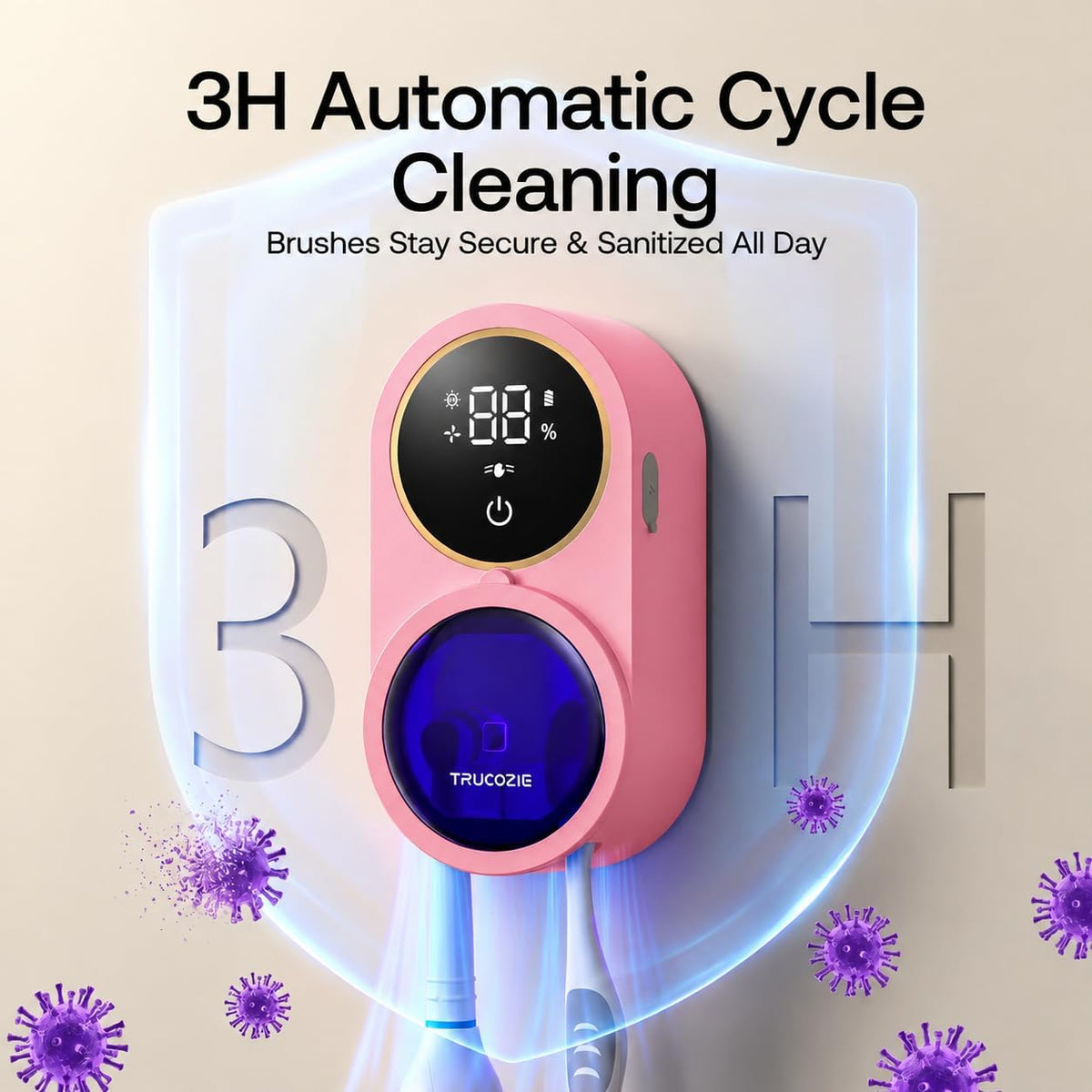 TRUCOZIE Toothbrush Holder for Bathroom, Wall Mounted Rechargeable Cleaner