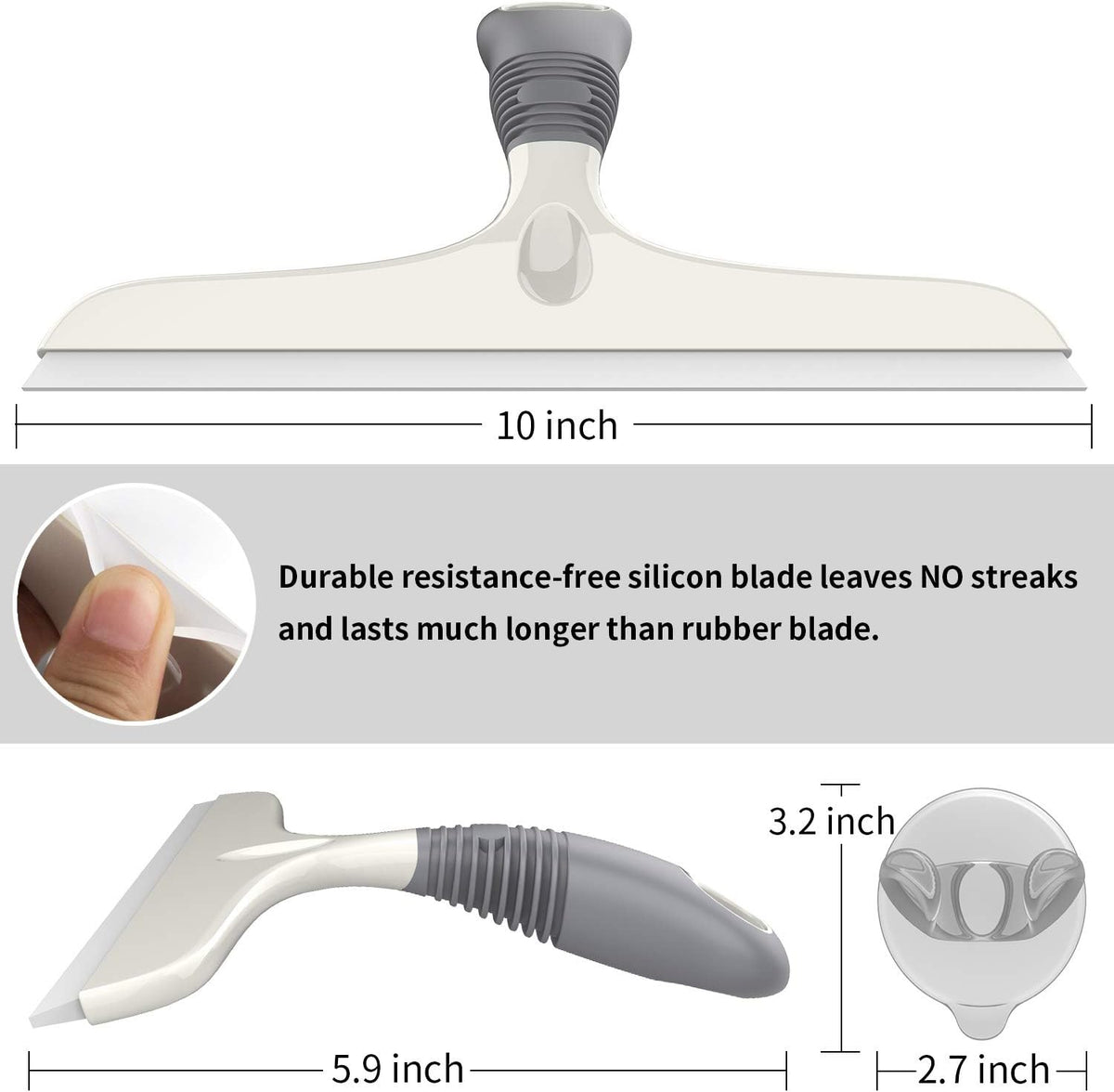 MR.SIGA Silicone Squeegee for Shower Doors, 10 inch, White & Gray, 2 Pack