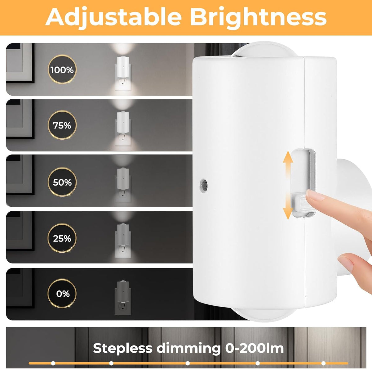 4-Pack Plug-in Dimmable Night Lights with Light Sensor, 4000K Cool White, Adjustable Brightness 0-200 LM, Auto On/Off at Dusk & Dawn for Bathroom Hallway Staircase