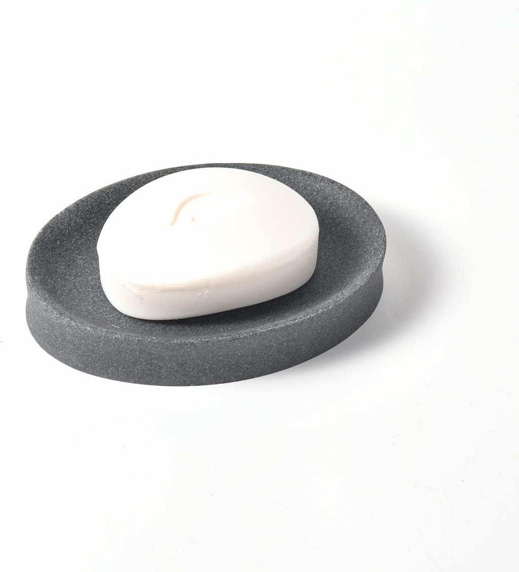 IMEEA Oval Resin Soap Dish for Bathroom Sink Stone-Look Soap Tray Holder for Bar Soap, Sponge or Shampoo Bar (Grey)