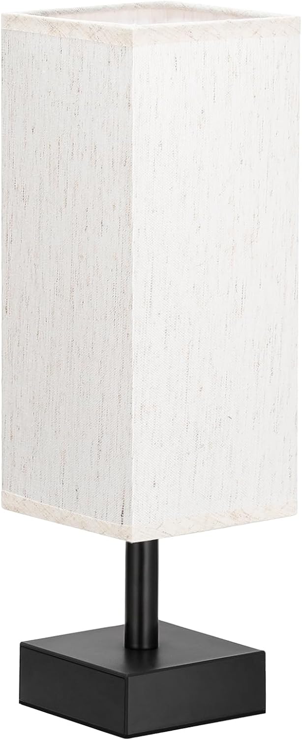aooshine Small Bedside Table Lamp for Bedroom - Square Cream Fabric Shade