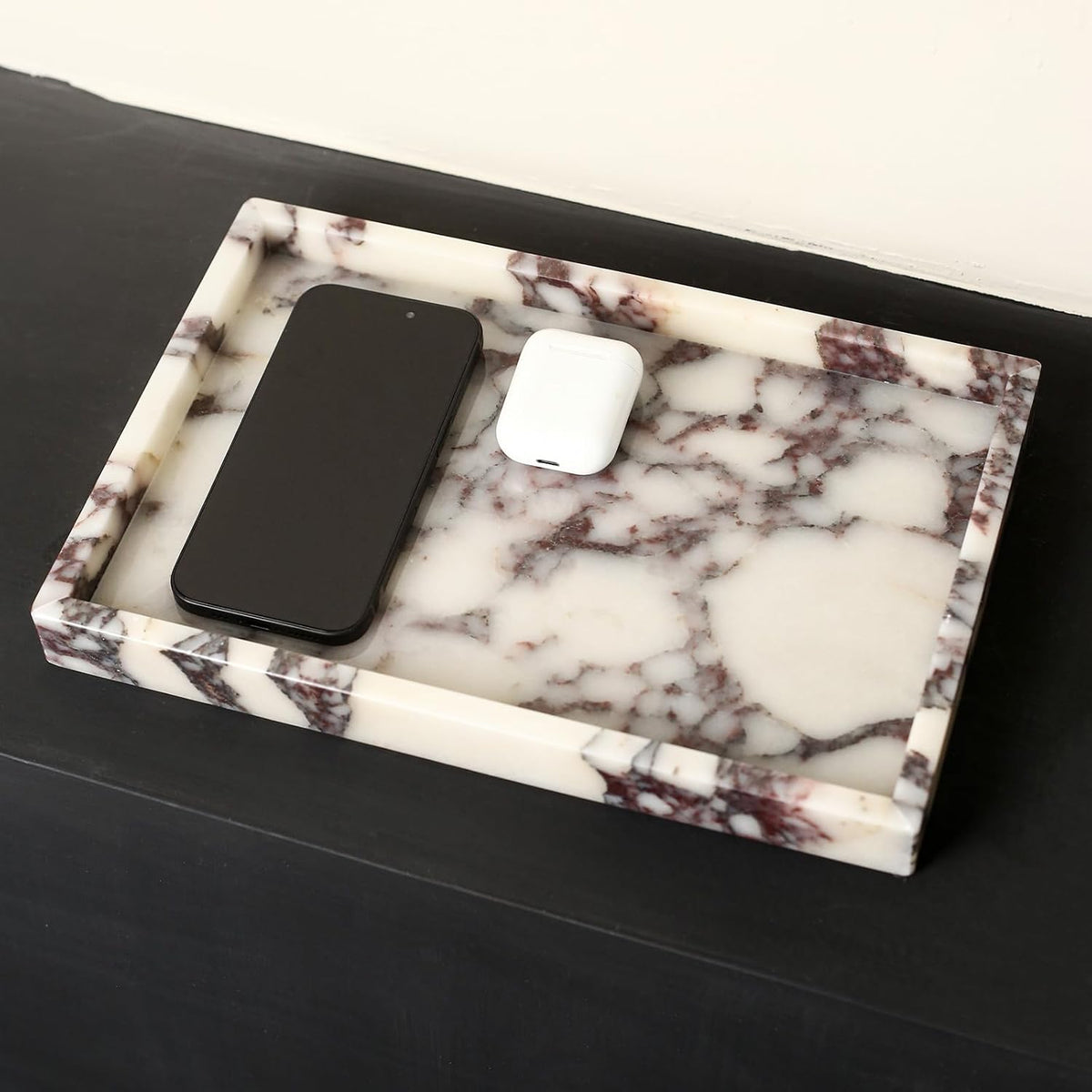 Luxurious Natural Marble Tray Hand Towel Organizer for Disposable Paper Napkins, Jewelry, Makeup Bathroom Vanity Sink Comestic Holder Bathtub Decorative Organizer Perfume Tray/Calacatta Viola