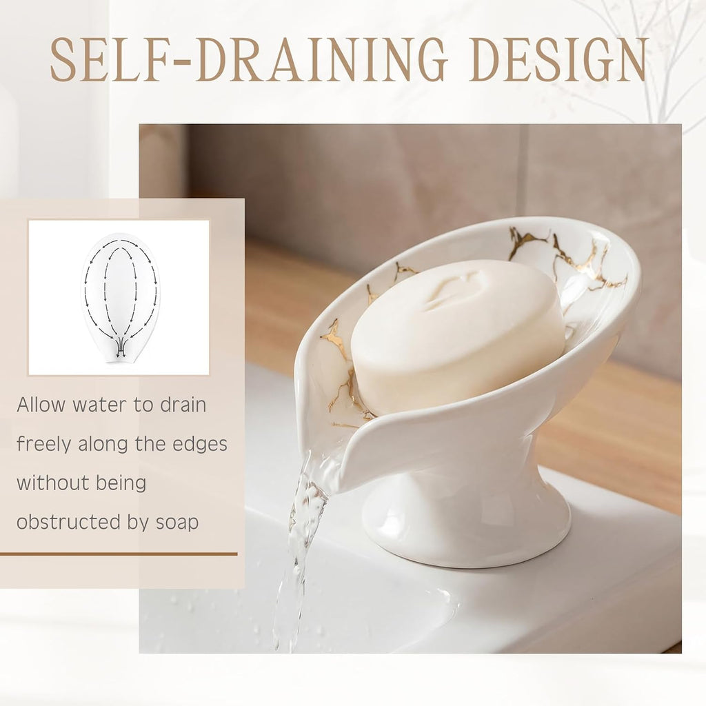 2 Pack Ceramic Soap Bar Holder Leaf Shaped Soap Dish, White