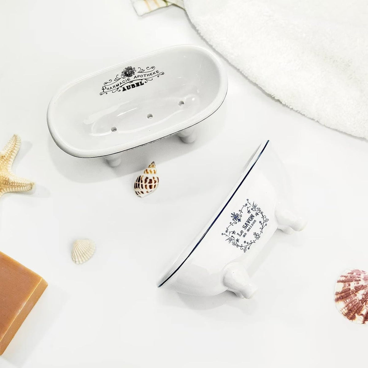 1 Piece 5.7" Mini Ceramic Clawfoot Double Ended Bathtub Soap Dish Vintage Decortative Soap Dish