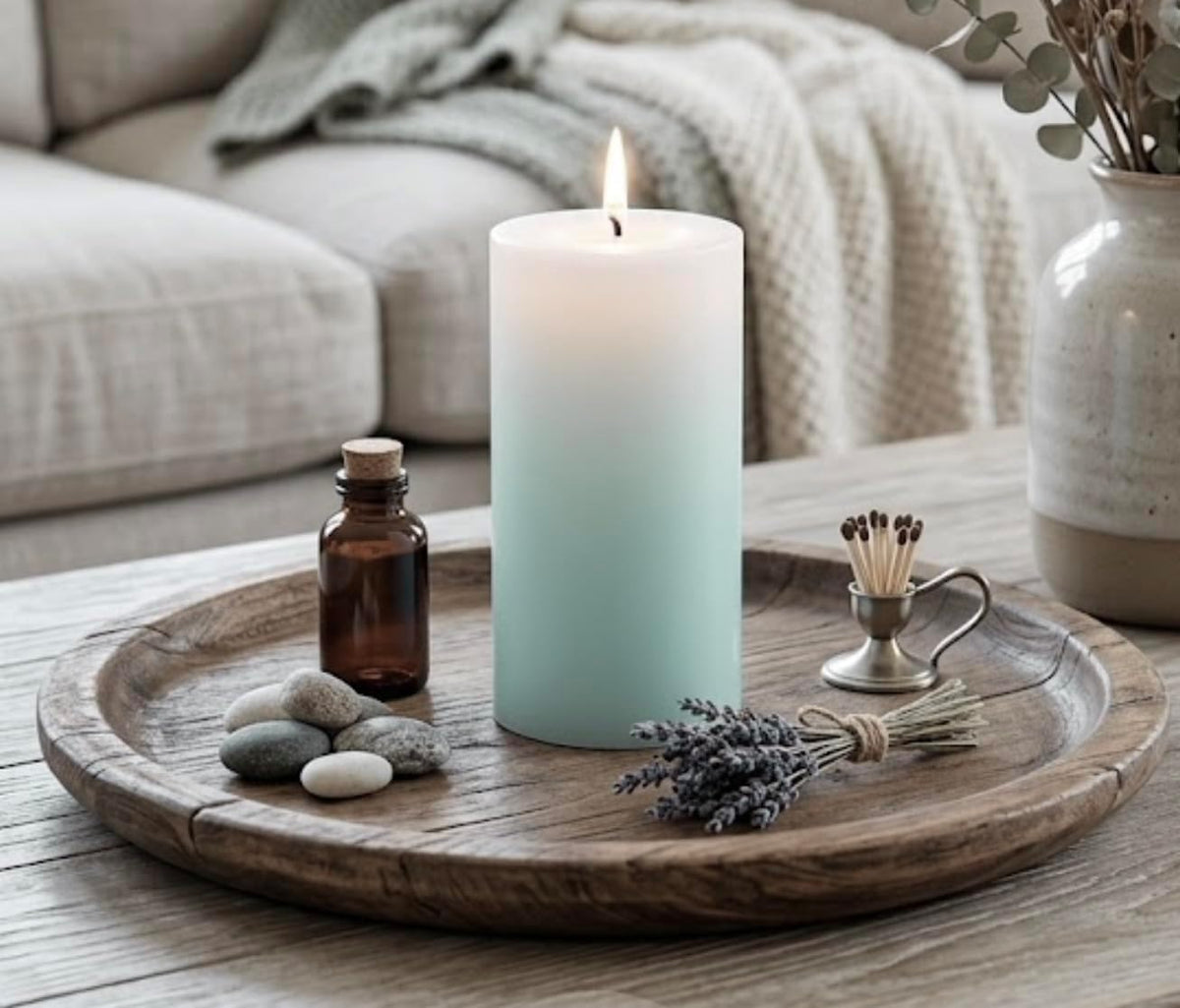 Ombre Gradation Pillar Candles by Modern Candle Design Hand Poured in the USA Set of 2 Unscented (Turquoise, 3 x 6)