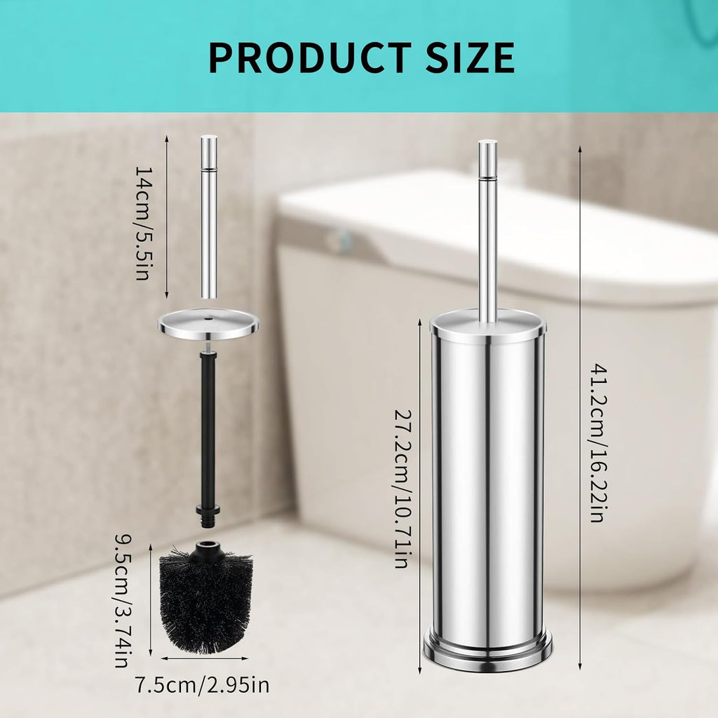 Toilet Brush and Holder Set,304 Stainless Steel Toilet Brush for Bathroom with Long Handle, Heavy Duty Toilet Bowl Brush,Removable Inner Bowl and Splash Protection,Deep Cleaning (Chrome01)