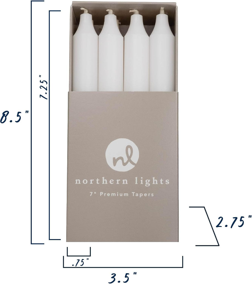 Northern Lights Candles - 7" 12pk Tapers - Pure White - 71724