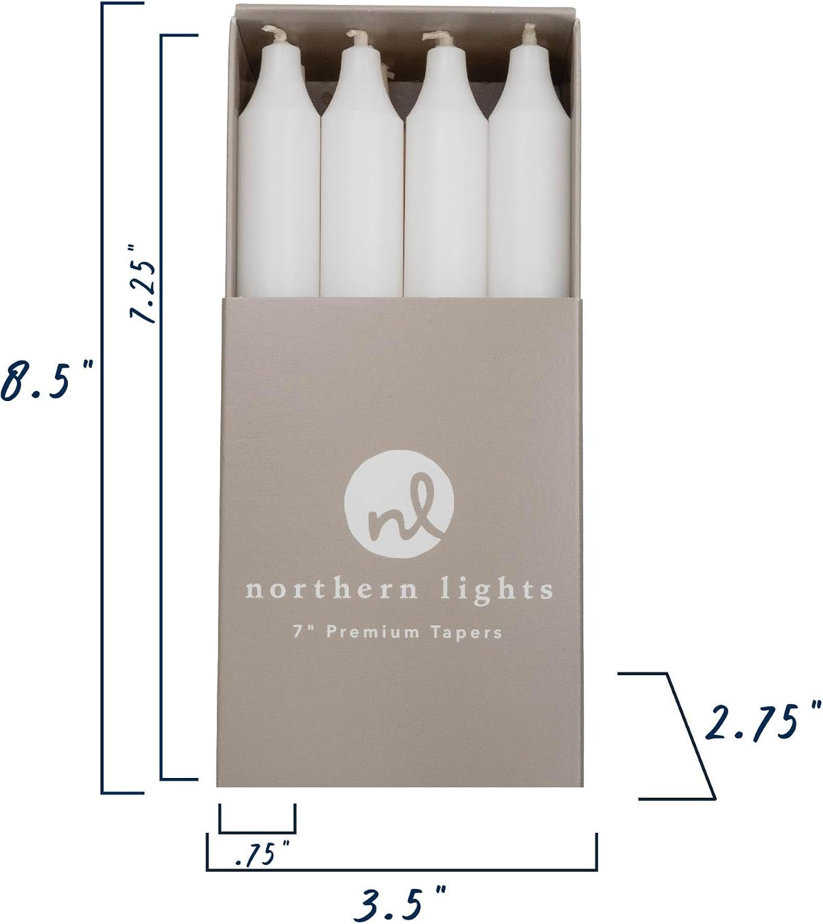Northern Lights Candles - 7" 12pk Tapers - Pure White - 71724