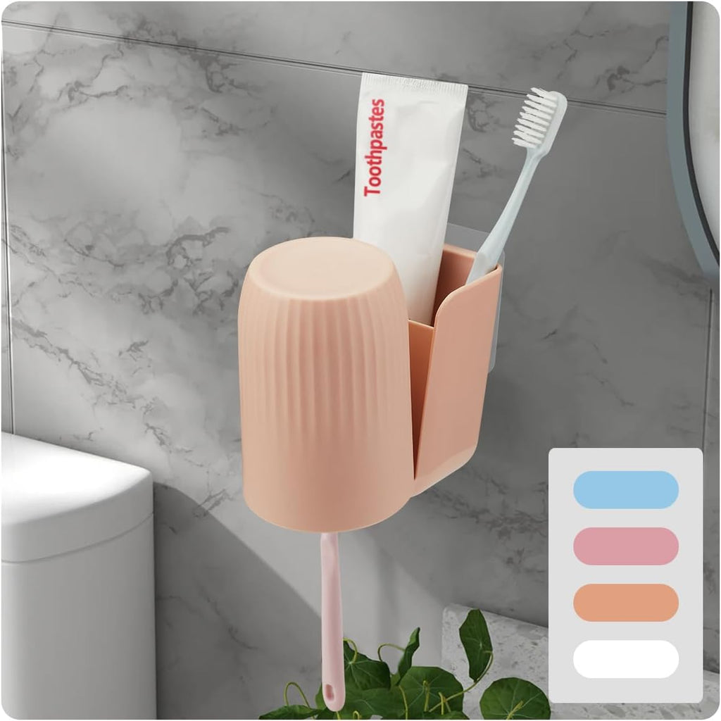 Toothbrush Holders for Bathrooms Toothbrush Holders Wall Mounted BPA-Free Tooth Brush Holder with Toothbrush Cup Drilling-Free (Brown)