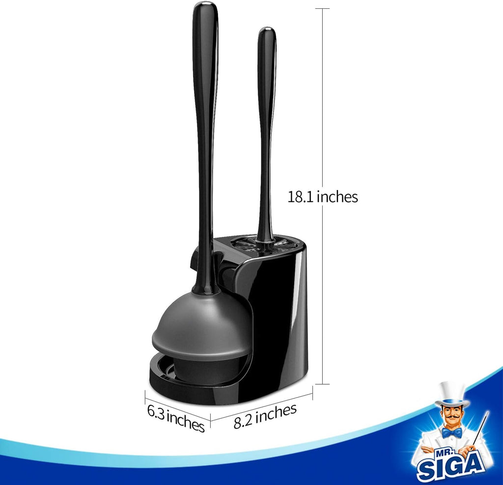MR.SIGA Toilet Plunger and Brush Combo for Toilet Cleaning, Black, 2 Set
