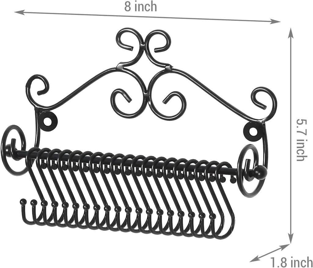 MyGift Set of 2 Wall Mount Necklace Holder Black Metal Jewelry Rack