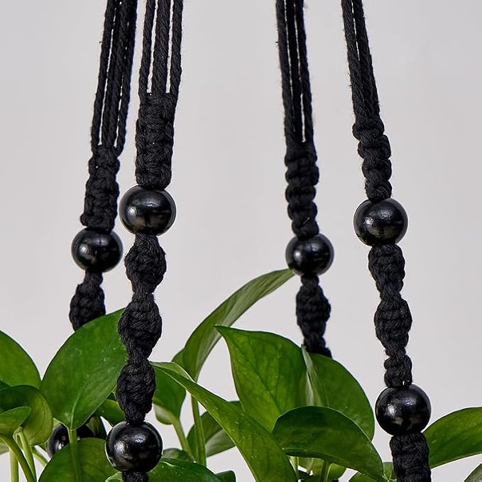 Macrame Plant Hanger Indoor Hanging Planter Basket with Wood Beads Handmade Woven Cotton Rope Flower Pot Holder Stand for Boho Outdoor Home Decor No Tassels, 35 Inch, Set of 2