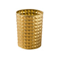 Venalys Small Round Metal Trash Can Wastebasket, Decorative Diamond Pattern Garbage Can Waste Paper Bin, Modern Farmhouse Round Trash Bin for Bathroom, Bedroom, Kitchen and Office (Gold)