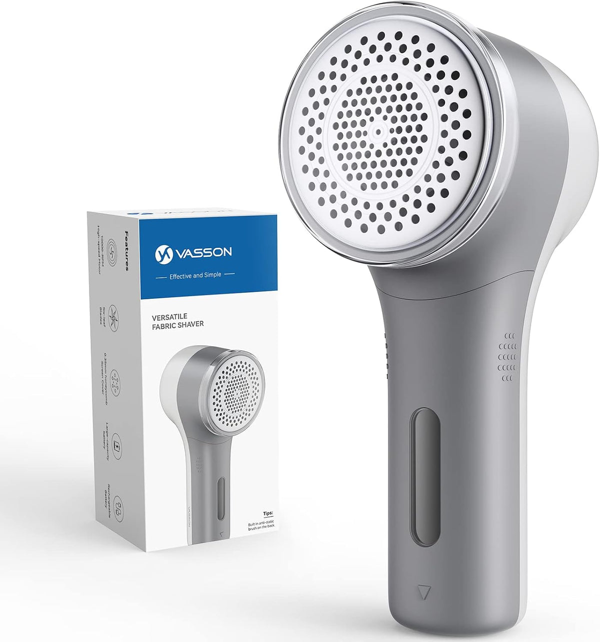 VASSON Fabric Shaver, Sweater Shavers to Remove Pilling, High-Perf Defuzzer, Rechargeable Electric Lint Shaver for Fuzz and Lint Balls from Clothing, Upholstery (Greyish White)