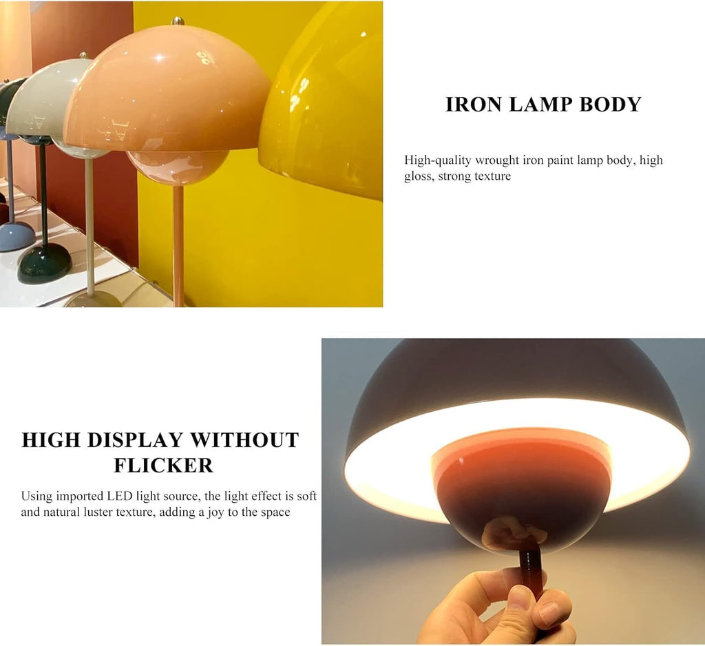 Modern Mushroom Table Lamp Cartoon Iron LED Bedside Lamp Nordic Round Metal Lamp Body Nightstand Lamps for Living Room, Bedroom Study Room Home Office (Yellow)