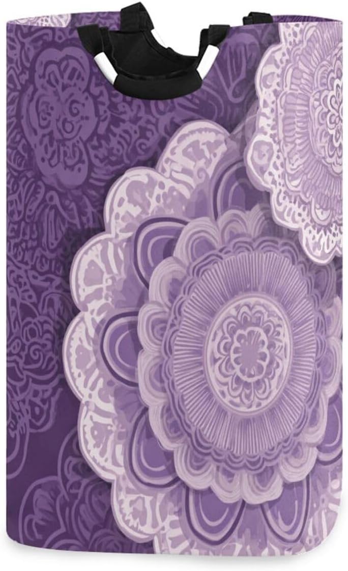 Nander Laundry Basket Purple Mandala Boho Large Hamper Foldable Bag for Dirty Clothes Organizer Laundry Bag Picnic Baskets Print Toy Gift Organizer