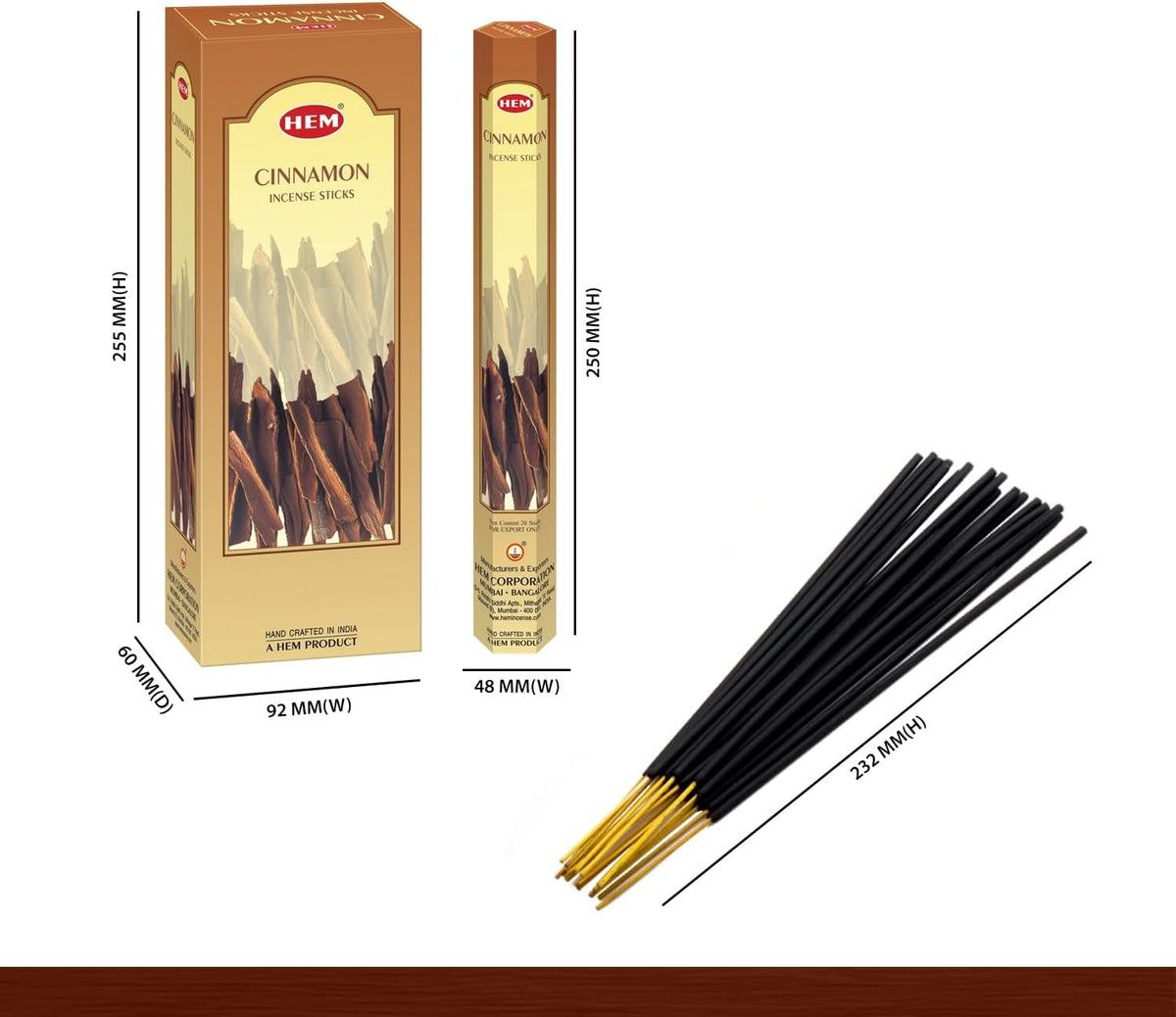 Hem Cinnamon Incense Sticks – Pack of 6 Hexa Boxes (120 Sticks Total) – Warm & Spicy Long-Lasting Aroma for Meditation, Relaxation & Home Fragrance