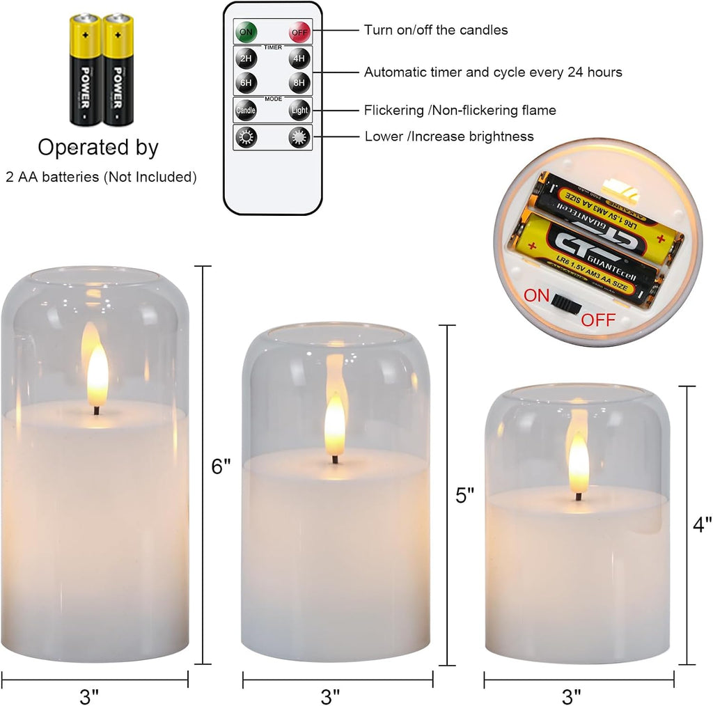 GenSwin Clear Glass LED Flameless Candles with Remote Timer