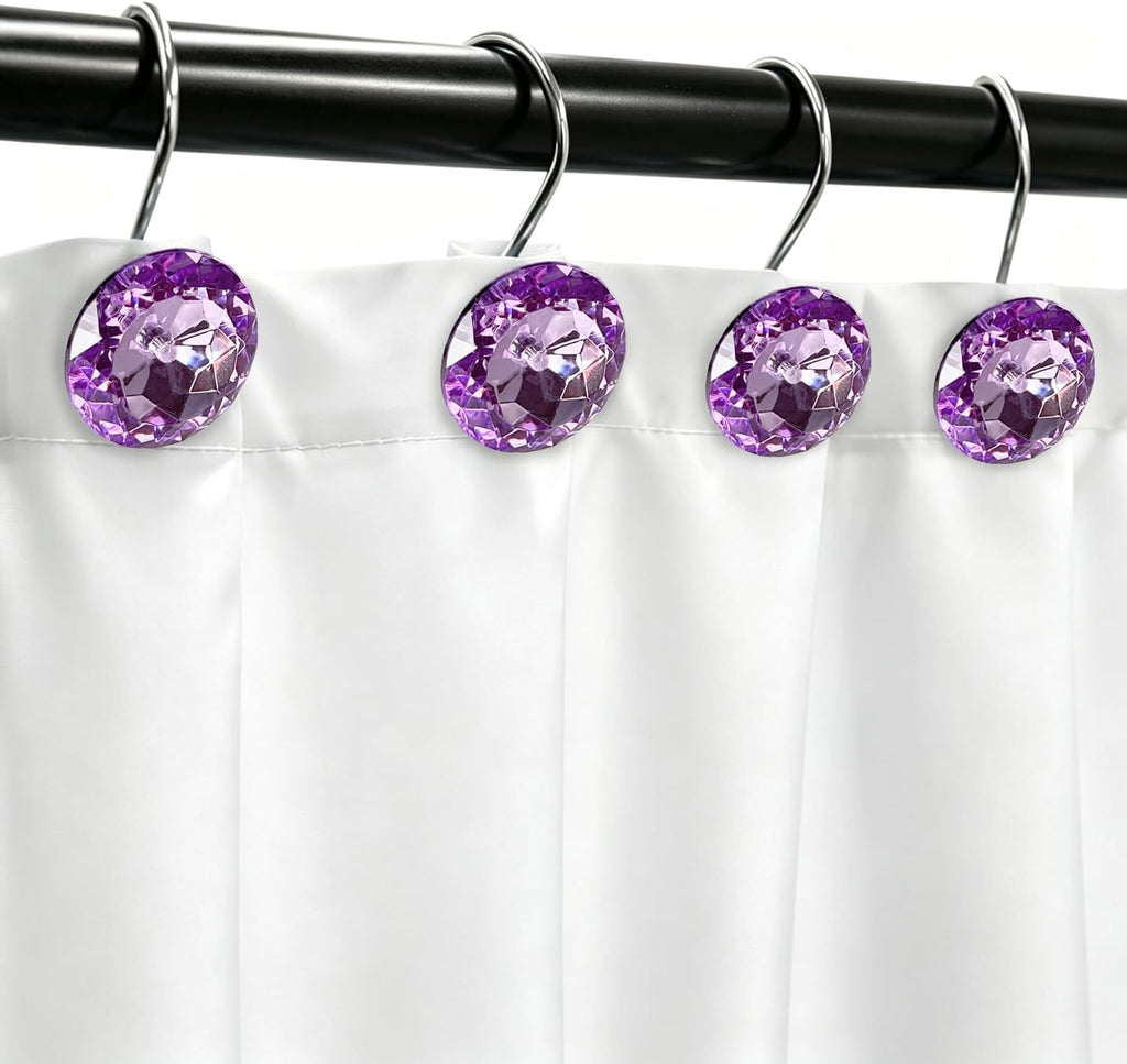 Purple Diamond Crystal Bling Shower Curtain Hooks Rings for Bathroom,12PCS