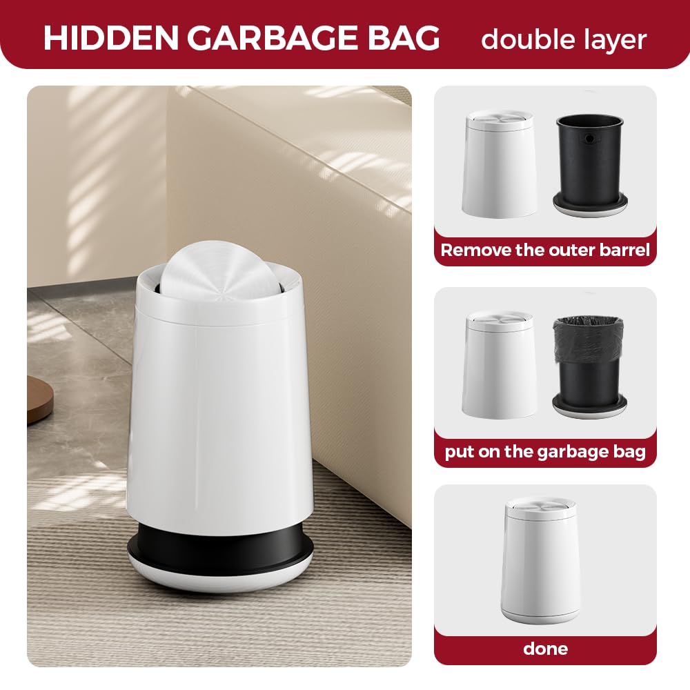 10L/2.6Gal Bathroom Trash Can,Swing Lid Trash Can