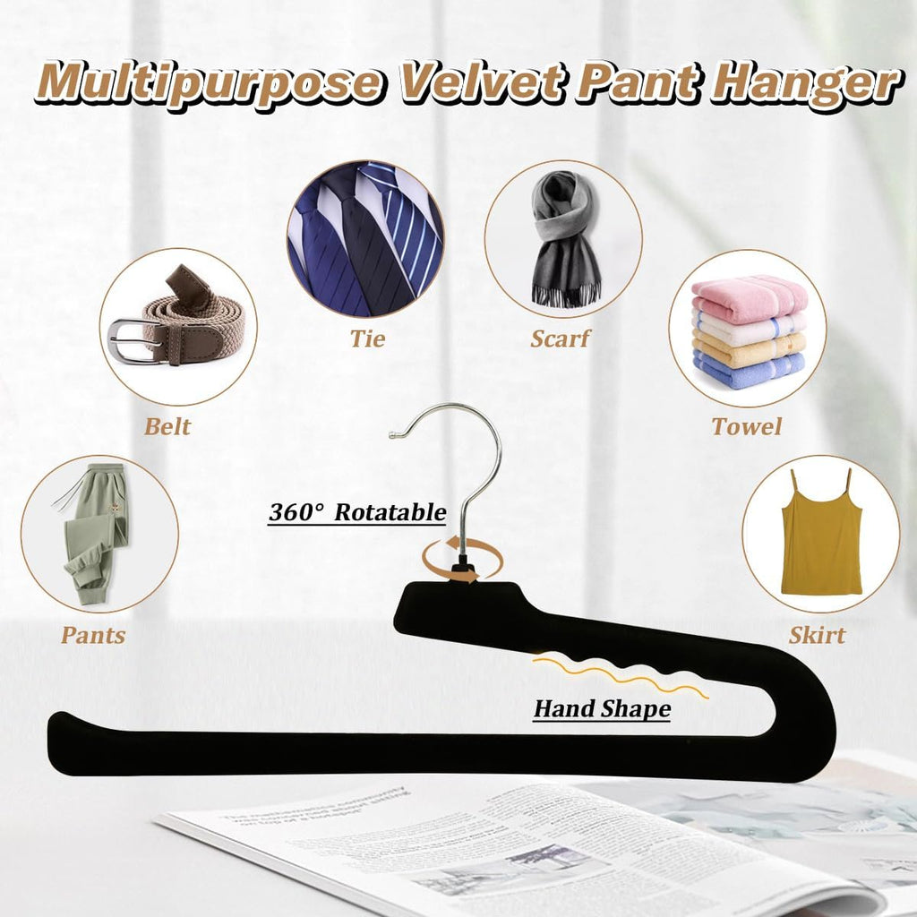 Velvet Pant Hangers Open End,16 Pack Non Slip Black Felt Trouser Hangers