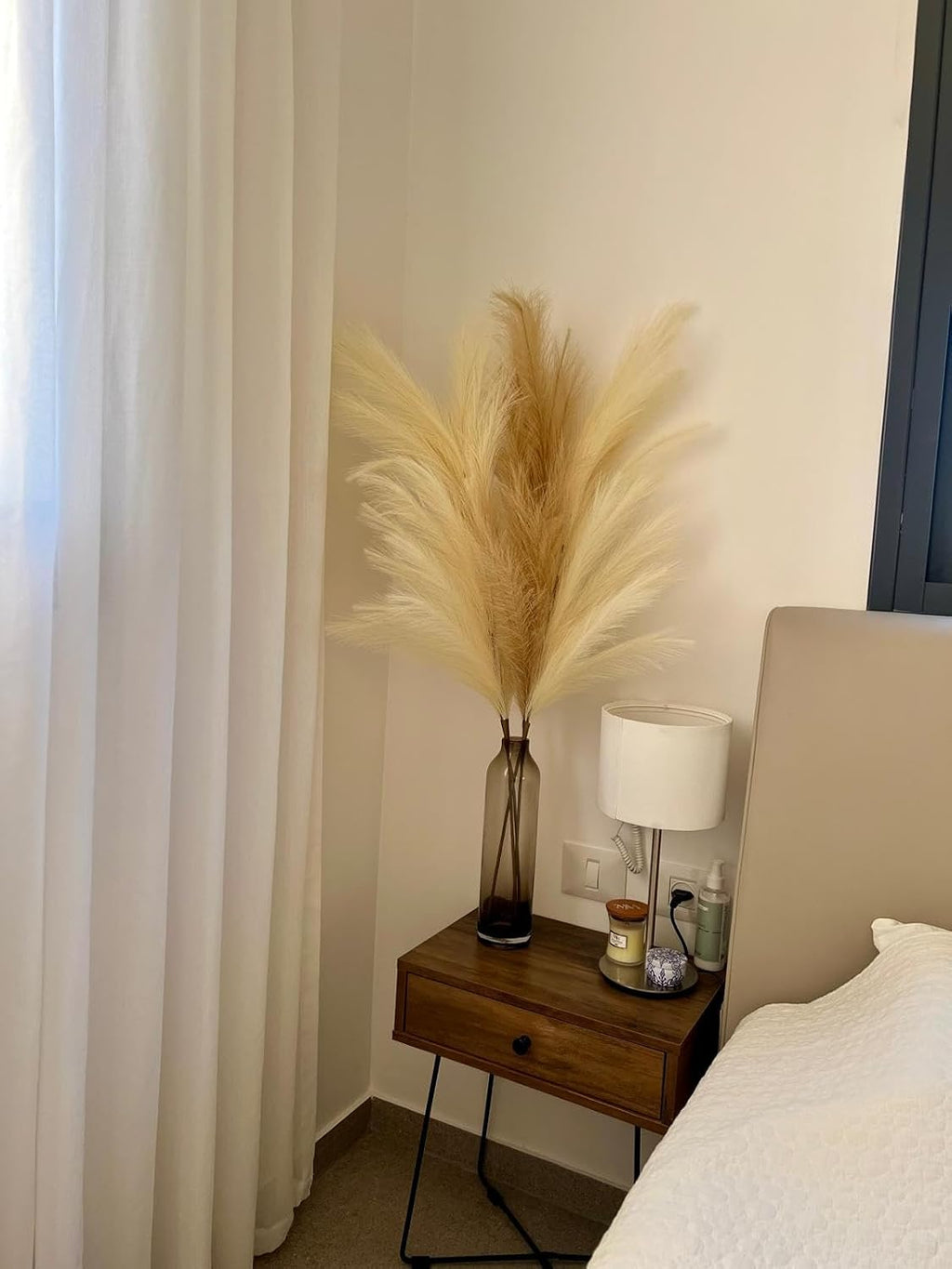 43" / 3.6 ft Pampas Grass Tall 4 Pcs - Faux Pampas Grass Bulk, Artificial Large Pampas Grass Decor for Floor Vase, Room Decor, Home Decor, Boho Decor (Cream & Coffee)