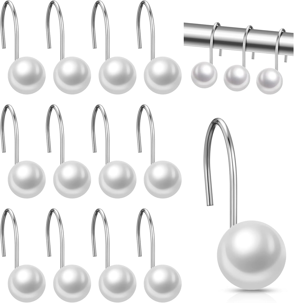 Threehoney 12 Pcs Cute Shower Curtain Hooks Shower Curtain Ring,Ivory