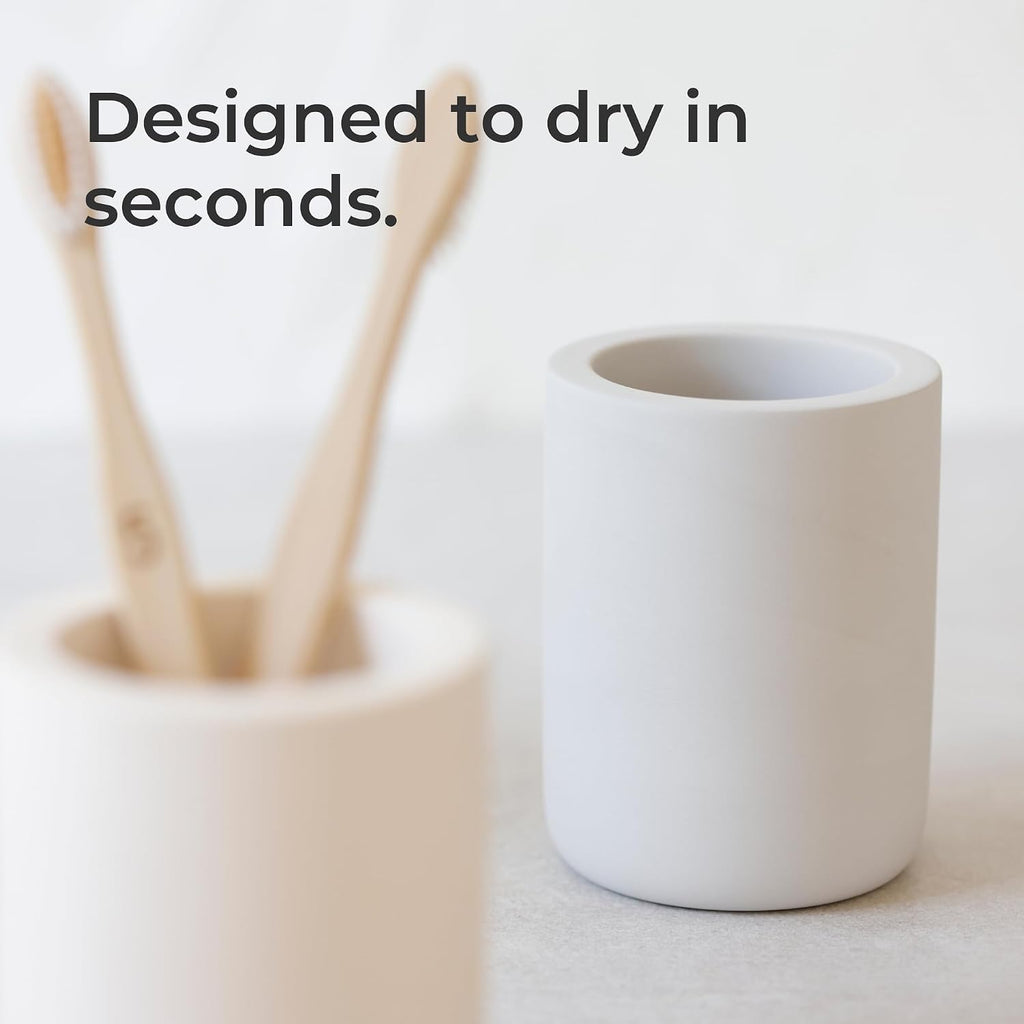 Selegna Diatomite Drying Stone Toothbrush Holder, Modern Ceramic-Look Countertop Cup with Drainage for Bathroom, Quick Drying Electric Toothbrush & Toothpaste Organizer, Stoneware Finish
